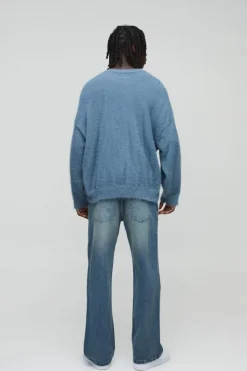 Online boohooMAN Relaxed Rigid Flare Jean vintage blue