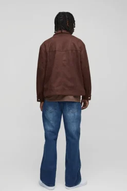 New boohooMAN Relaxed Rigid Flare Jean In mid blue