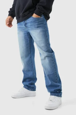 Outlet boohooMAN Relaxed Rigid Jean mid blue