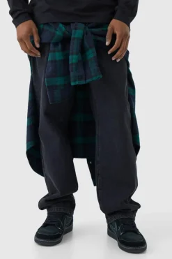 Best boohooMAN Relaxed Rigid Jean With Zip Off Check Shirt washed black