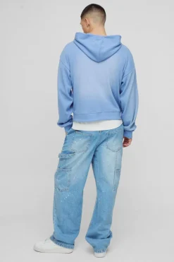 New boohooMAN Relaxed Rigid Paint Splatter Carpenter Denim Jeans light blue