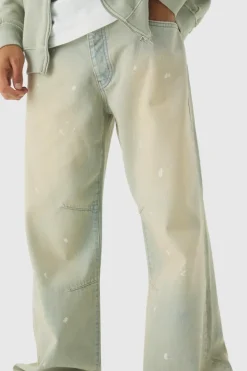 Flash Sale boohooMAN Relaxed Rigid Paint Splatter Denim Jeans ecru