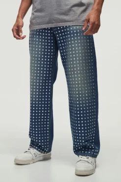 Outlet boohooMAN Relaxed Rigid Studded Denim Jeans mid blue