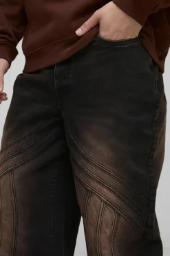 Hot boohooMAN Relaxed Rigid Vintage Look Panelled Denim Jeans brown