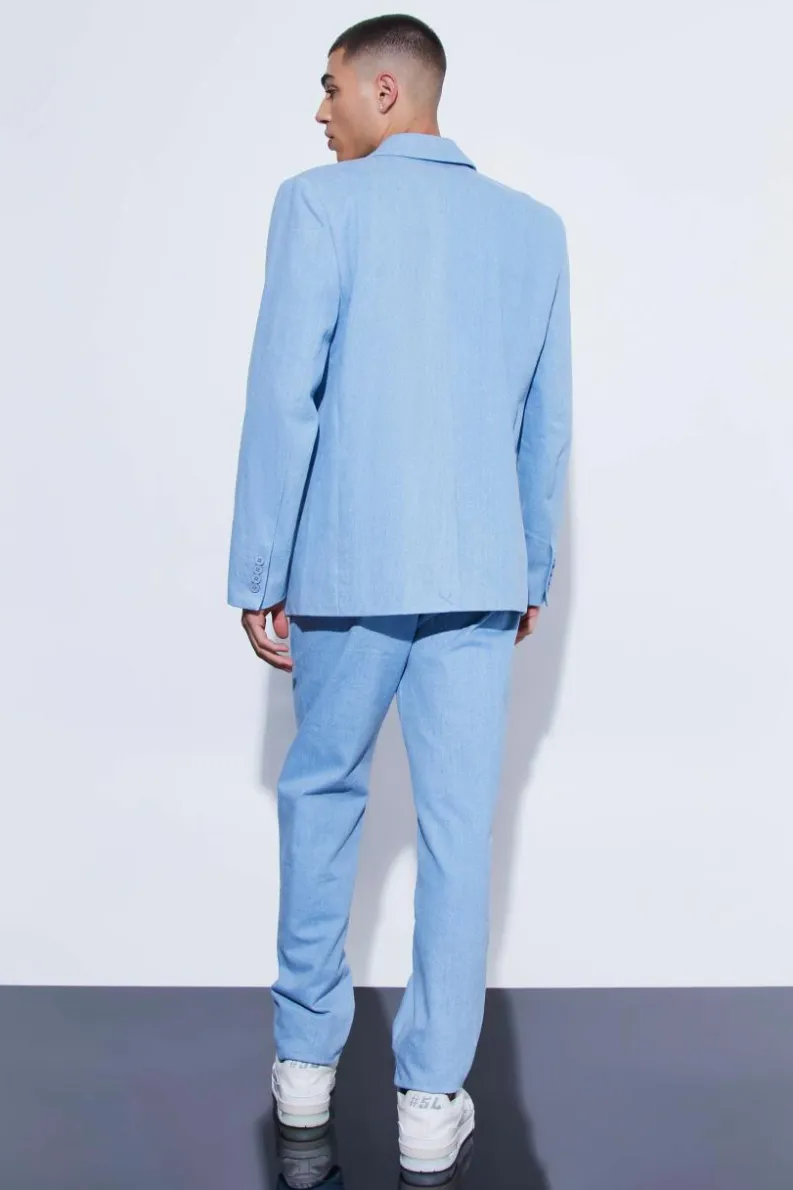 Clearance boohoo Relaxed Single Breasted Denim Suit antique blue