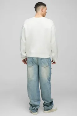 Best boohooMAN Relaxed Stacked Rigid Extreme Ripped Washed Denim Jeans stonewash
