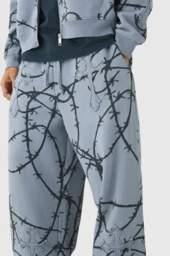 Discount boohooMAN Relaxed Wide Leg Cross Applique Washed Joggers charcoal