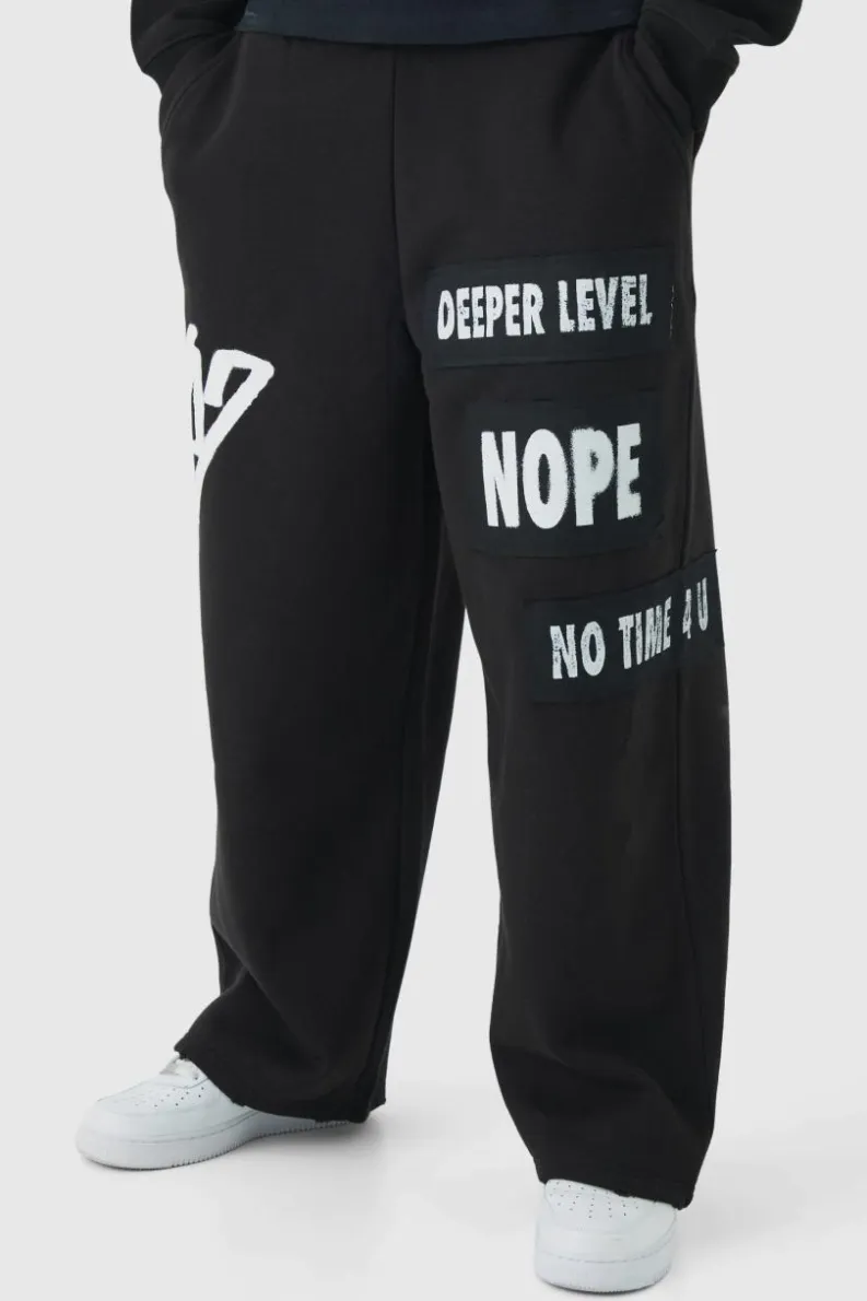 Flash Sale boohooMAN Relaxed Wide Leg Graffiti Applique Distressed Joggers black