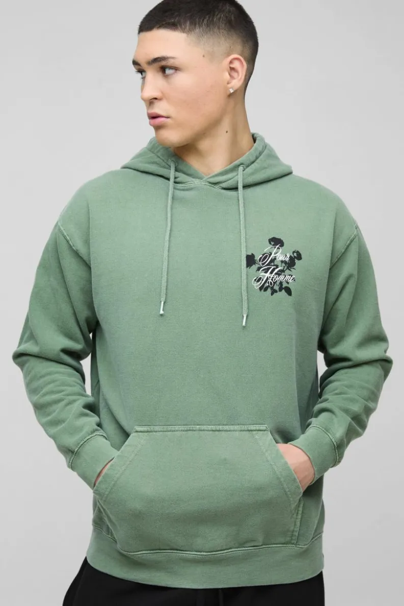 Hot boohooMAN Renaissance Text Graphic Hoodie khaki