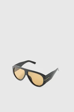 Hot boohooMAN Retro Gold Detail Sunglasses in black