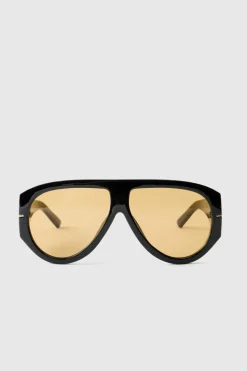 Hot boohooMAN Retro Gold Detail Sunglasses in black