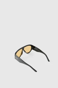 Hot boohooMAN Retro Gold Detail Sunglasses in black
