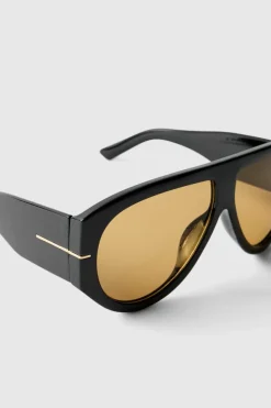 Hot boohooMAN Retro Gold Detail Sunglasses in black