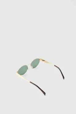 Hot boohooMAN Retro Sunglasses In gold