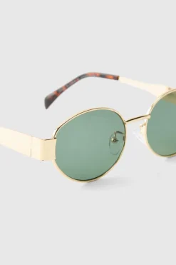 Hot boohooMAN Retro Sunglasses In gold