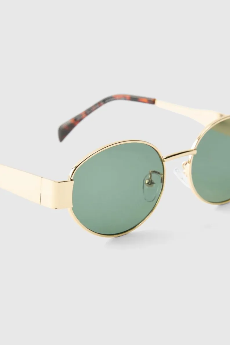 Hot boohooMAN Retro Sunglasses In gold