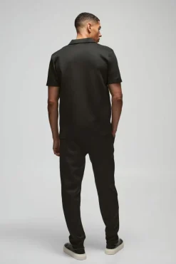 Sale boohooMAN Revere Scuba Polo & Jogger Set black