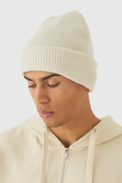 Discount boohooMAN Ribbed Classic Beanie white
