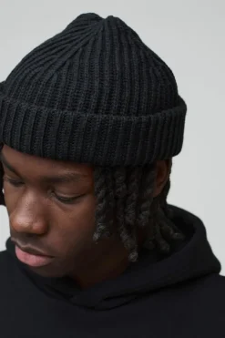 Fashion boohooMAN Ribbed Micro Beanie black