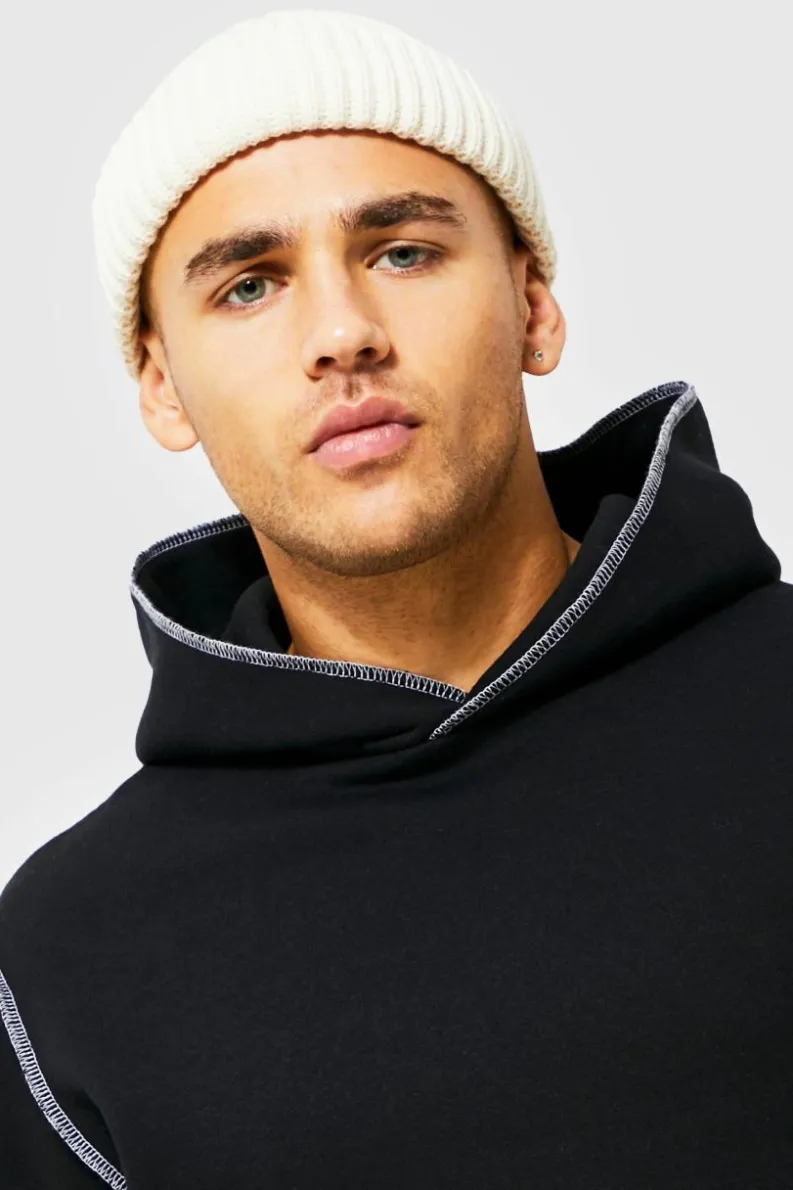 Hot boohooMAN Ribbed Micro Beanie ecru