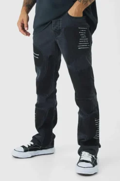 Best boohooMAN Rigid Slim Flare Patchwork Applique Jeans washed black