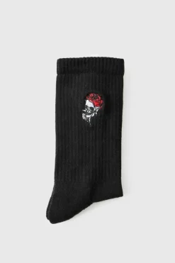 Outlet boohooMAN Rose Embroidered Half Terry Socks black
