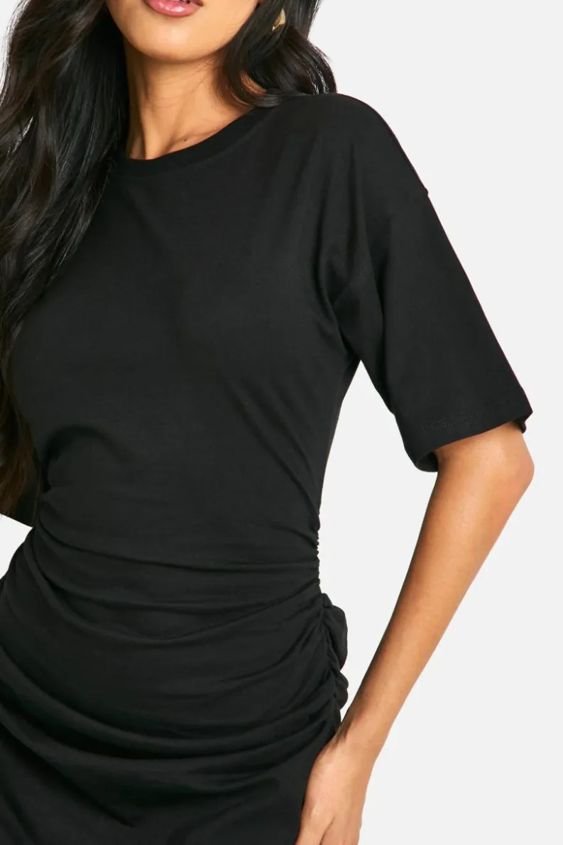 Best Sale boohoo Ruched Side T-shirt Midaxi Dress black
