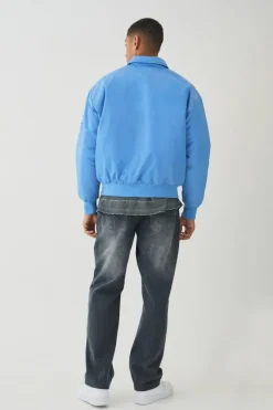 Sale boohooMAN Satin Collared Bomber Jacket In blue