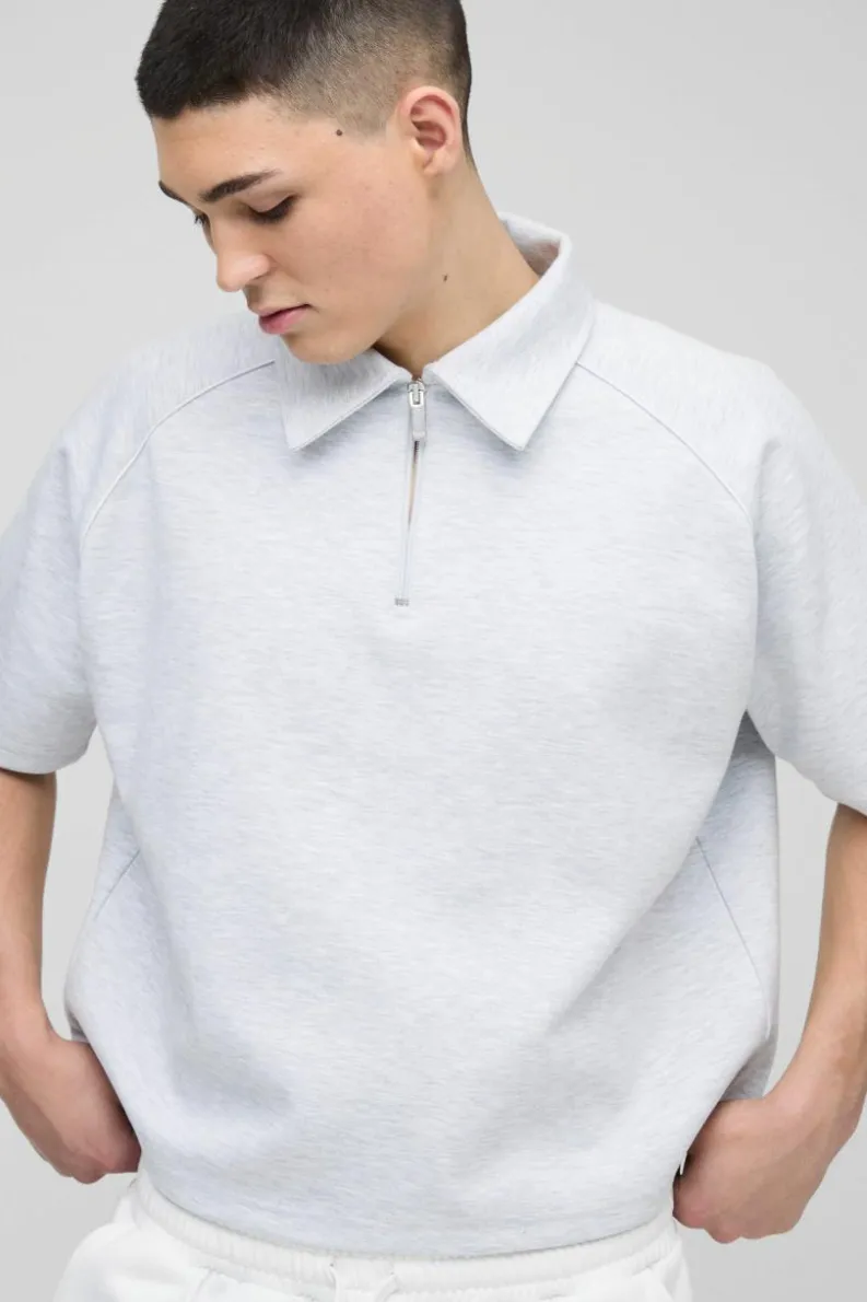 Outlet boohooMAN Scuba Raglan Zip Polo grey marl