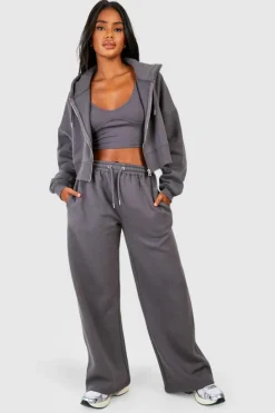 Discount boohoo Seam Detail Crop Top 3 Piece Hooded Tracksuit charcoal