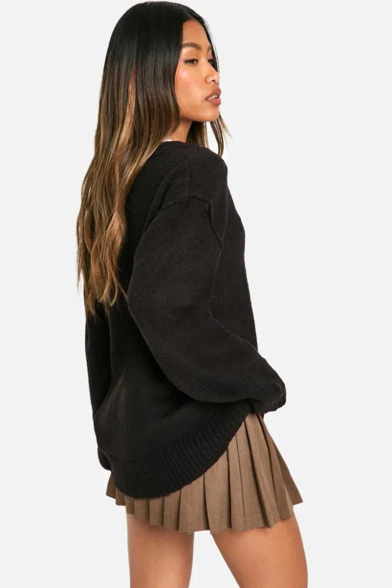 Cheap boohoo Seam Detail Soft Knit Boyfriend Oversized Cardigan black