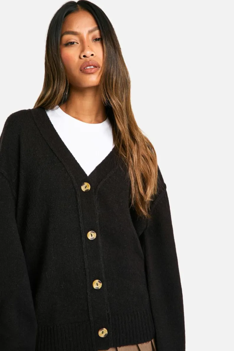 Cheap boohoo Seam Detail Soft Knit Boyfriend Oversized Cardigan black