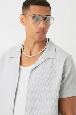Best boohooMAN Seersucker Revere Collar Shirt & Trouser Set grey