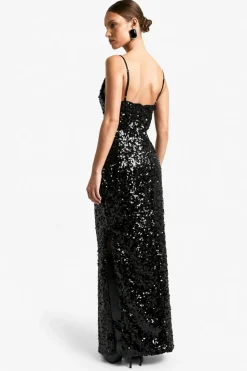 Discount boohoo Sequin Cowl Neck Maxi Slip Dress black
