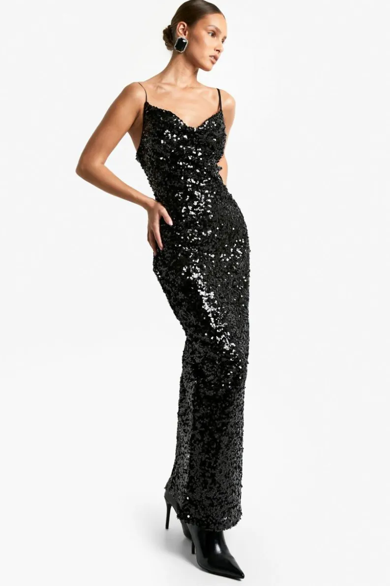 Discount boohoo Sequin Cowl Neck Maxi Slip Dress black