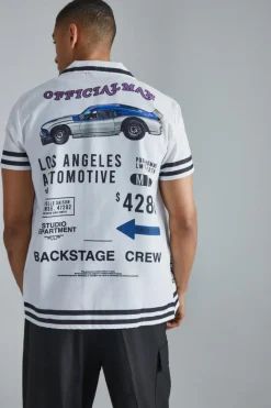Clearance boohooMAN Short Sleeve Bowling Border Shirt white