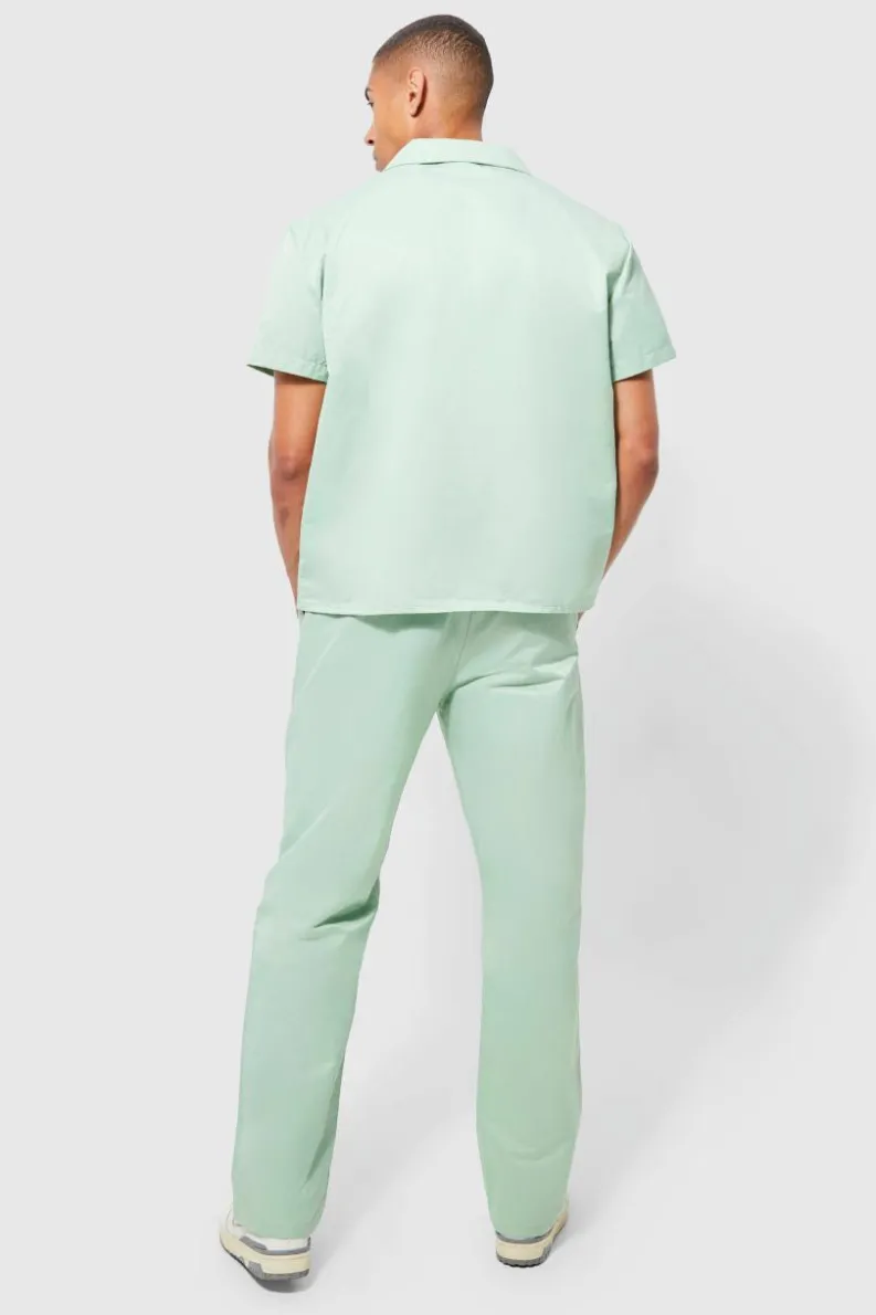 Discount boohooMAN Short Sleeve Boxy Revere Popper Shirt sage