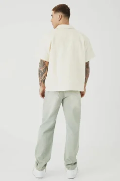 Discount boohooMAN Short Sleeve Boxy Tonal Texture Shirt white