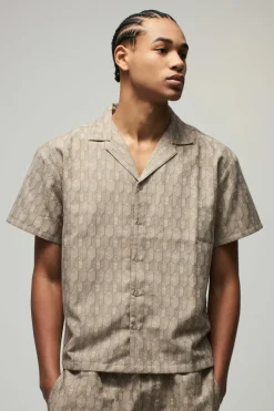 New boohoo Short Sleeve Boxy Woven Smart Geo Set stone