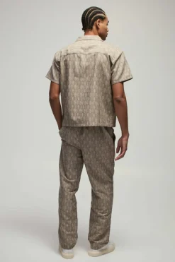 New boohoo Short Sleeve Boxy Woven Smart Geo Set stone