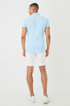 Flash Sale boohooMAN Short Sleeve Crinkle Muscle Fit Shirt light blue
