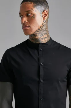 Flash Sale boohooMAN Short Sleeve Grandad Slim Fit Shirt black