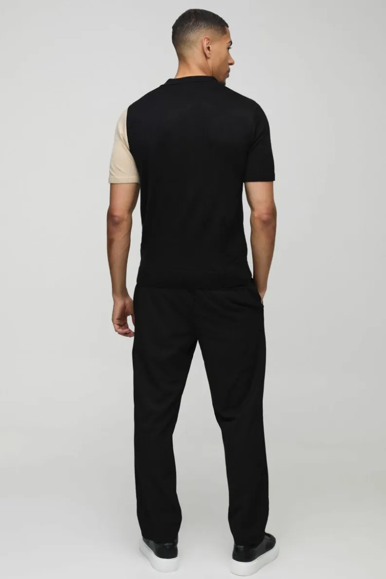 Outlet boohooMAN Short Sleeve Muscle Fit Colour Block Knit Polo black