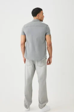 Clearance boohooMAN Short Sleeve Muscle Fit Denim Shirt mid grey