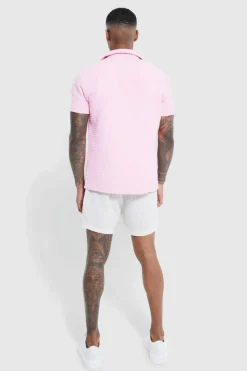 Cheap boohooMAN Short Sleeve Muscle Waffle Revere Shirt light pink