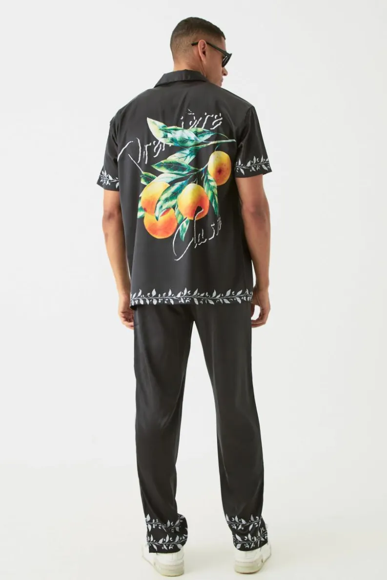 Best boohoo Short Sleeve Oversized Back Print Satin Set black
