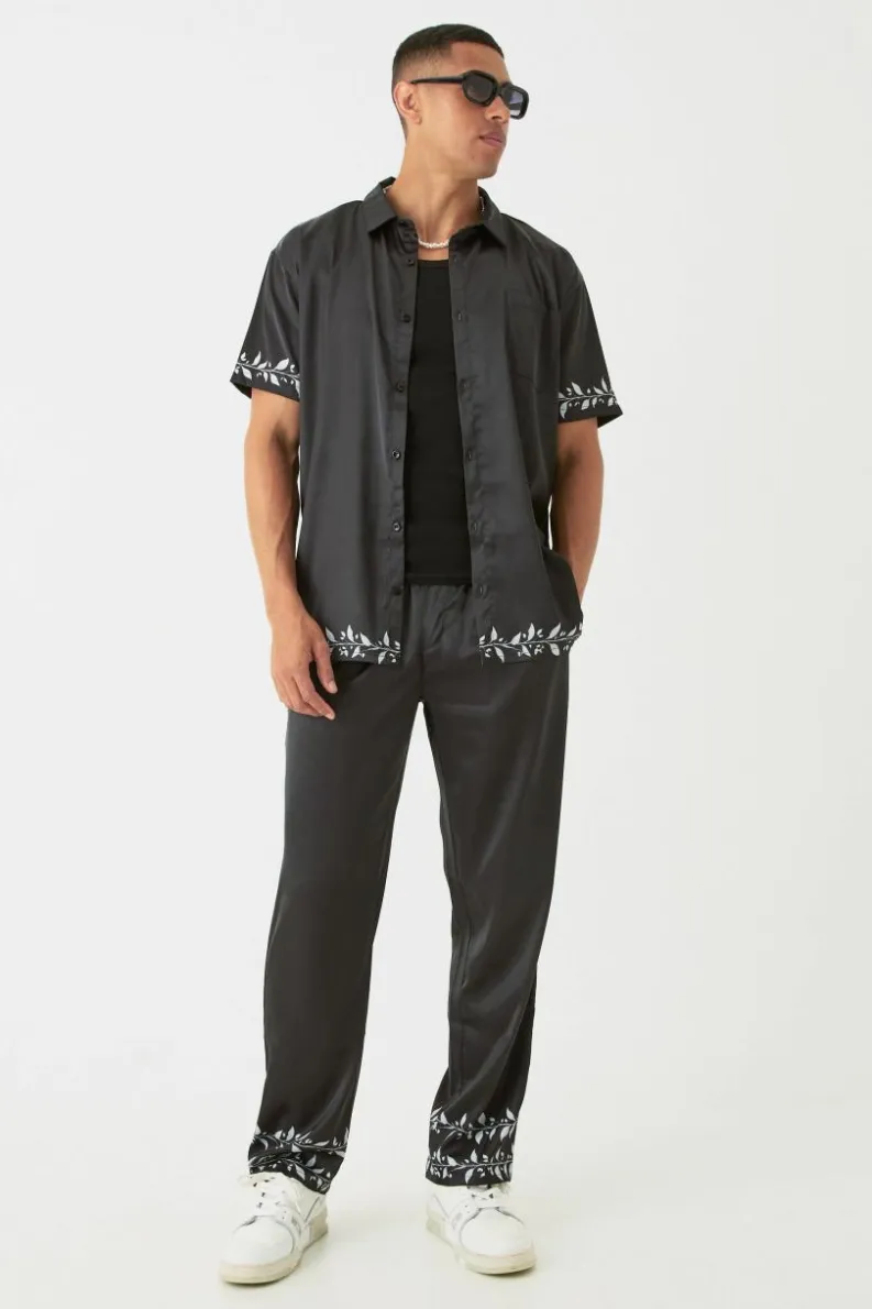 Best boohoo Short Sleeve Oversized Back Print Satin Set black