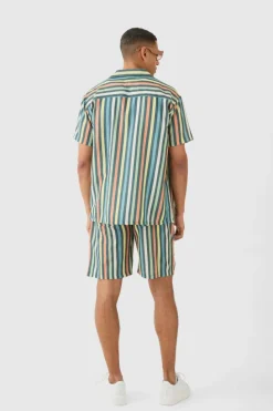 Online boohoo Short Sleeve Oversized Revere Stripe Set multi