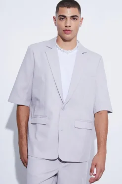 Hot boohoo Short Sleeve Oversized Single Breasted Suit light grey