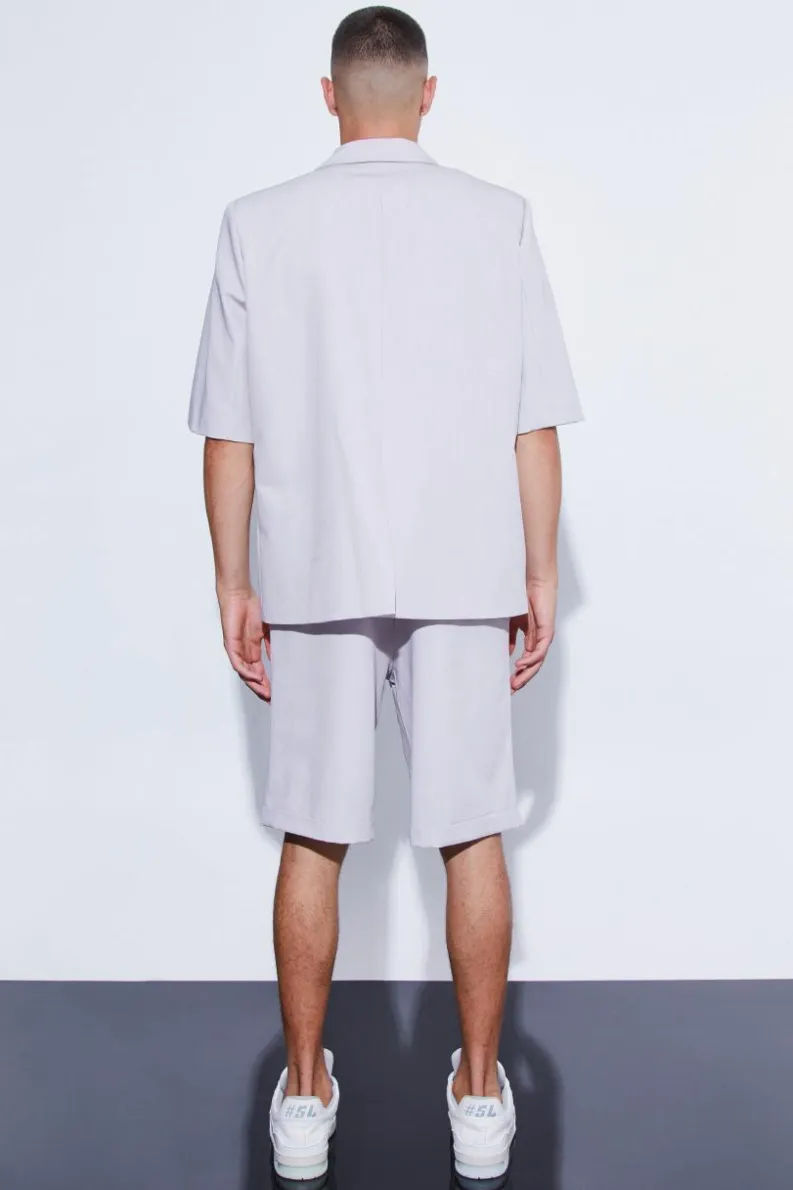 Hot boohoo Short Sleeve Oversized Single Breasted Suit light grey